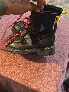 Polo by Ralph Lauren Kids Black Boots with Red Laces and Yellow Pull Tabs